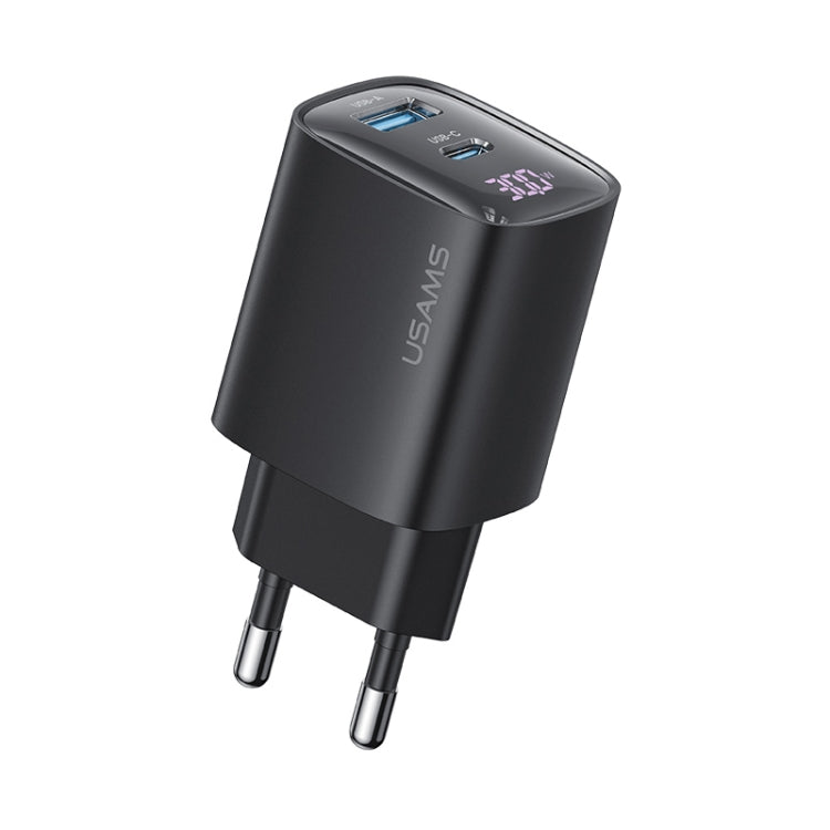 USAMS CC229 30W USB+USB-C / 타입-C 듀얼 포트 GaN 디지털 디스플레이 충전기, 사양: EU 플러그, CC229