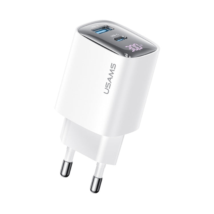 USAMS CC229 30W USB+USB-C / 타입-C 듀얼 포트 GaN 디지털 디스플레이 충전기, 사양: EU 플러그, CC229