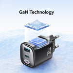 USAMS CC229 30W USB+USB-C / 타입-C 듀얼 포트 GaN 디지털 디스플레이 충전기, 사양: EU 플러그, CC229