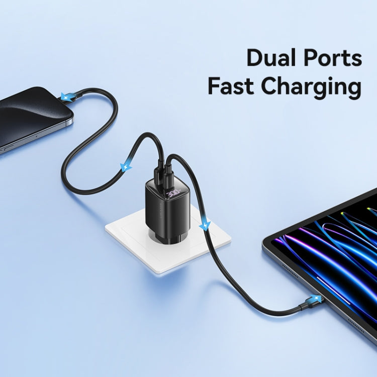 USAMS CC229 30W USB+USB-C / 타입-C 듀얼 포트 GaN 디지털 디스플레이 충전기, 사양: EU 플러그, CC229