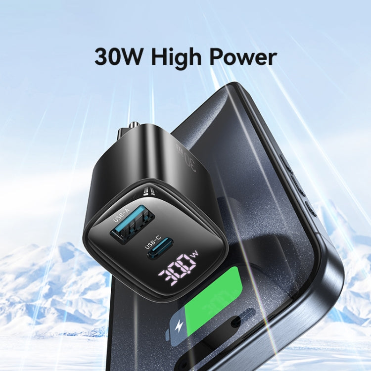 USAMS CC229 30W USB+USB-C / 타입-C 듀얼 포트 GaN 디지털 디스플레이 충전기, 사양: EU 플러그, CC229
