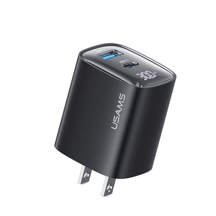 USAMS CC230 30W USB+USB-C / 타입-C 듀얼 포트 GaN 디지털 디스플레이 충전기, 사양: US 플러그, CC230