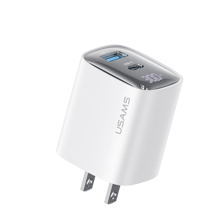 USAMS CC230 30W USB+USB-C / 타입-C 듀얼 포트 GaN 디지털 디스플레이 충전기, 사양: US 플러그, CC230