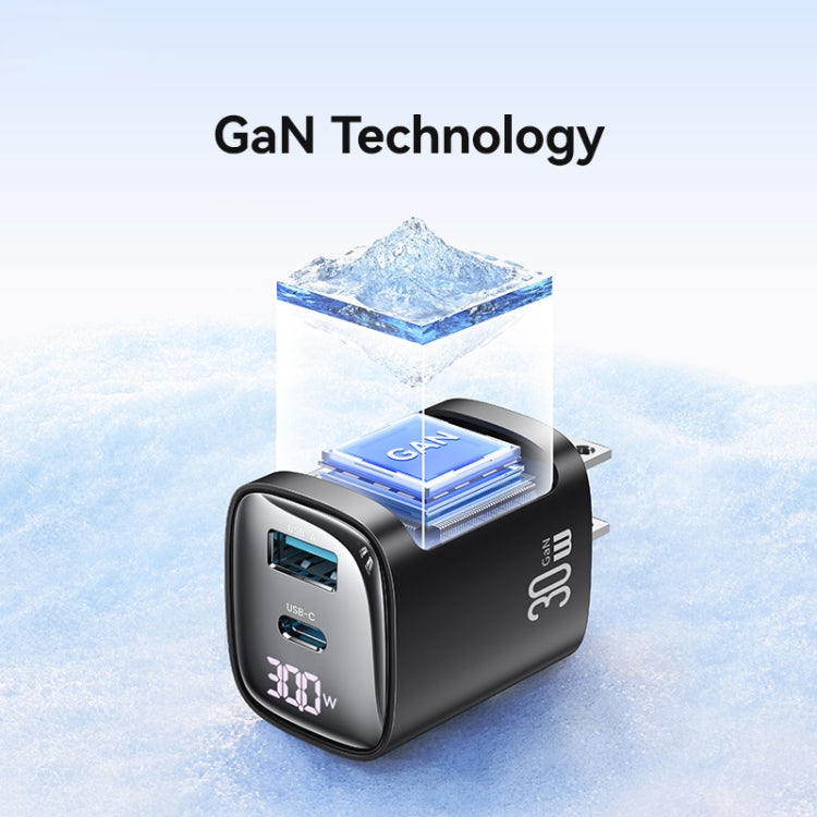 USAMS CC230 30W USB+USB-C / 타입-C 듀얼 포트 GaN 디지털 디스플레이 충전기, 사양: US 플러그, CC230