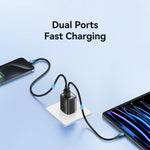 USAMS CC230 30W USB+USB-C / 타입-C 듀얼 포트 GaN 디지털 디스플레이 충전기, 사양: US 플러그, CC230
