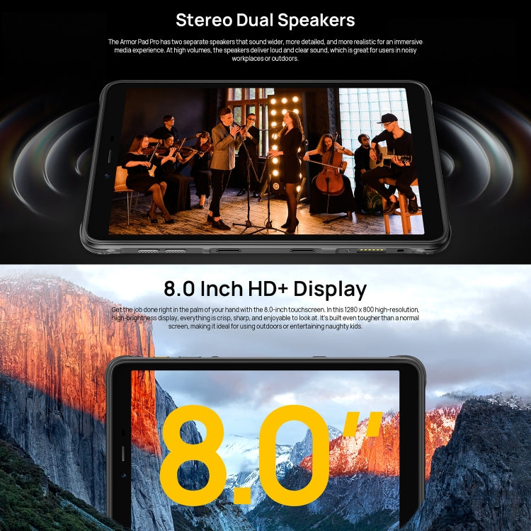 Ulefone Armor Pad Pro 러기드 태블릿 PC, 8인치 Android 13 MediaTek MT8788 옥타 코어 4G 네트워크, EU 플러그, Armor Pad Pro