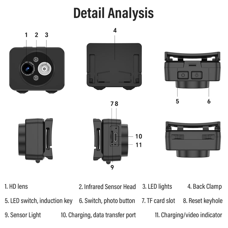D8 1080P Head-mounted LED Motion Sensor Video Recording Lighting Camera, D8