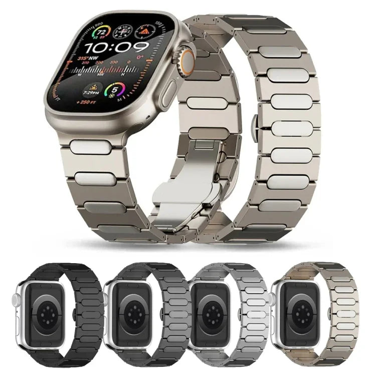 타원형 버터플라이 버클 티타늄 합금 시계줄, Apple Watch SE 2023 44mm용, Apple Watch Ultra 2 49mm용, Apple Watch 시리즈 9 45mm용, Apple Watch Ultra 49mm용, Apple Watch 시리즈 8 45mm용, Apple Watch SE 2022 44mm용...