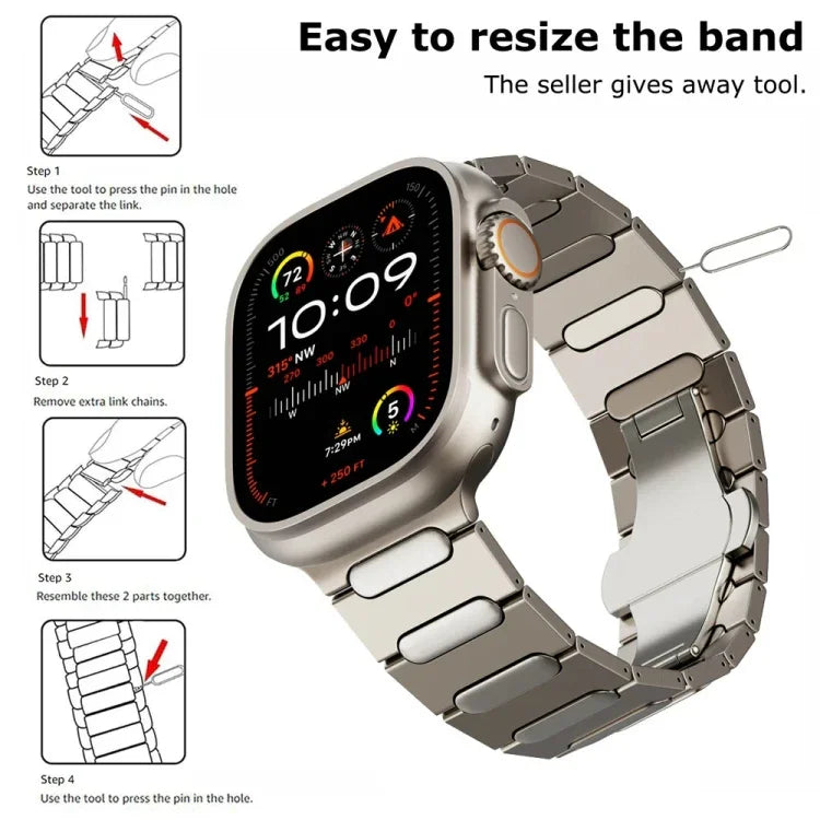 타원형 버터플라이 버클 티타늄 합금 시계줄, Apple Watch SE 2023 44mm용, Apple Watch Ultra 2 49mm용, Apple Watch 시리즈 9 45mm용, Apple Watch Ultra 49mm용, Apple Watch 시리즈 8 45mm용, Apple Watch SE 2022 44mm용...