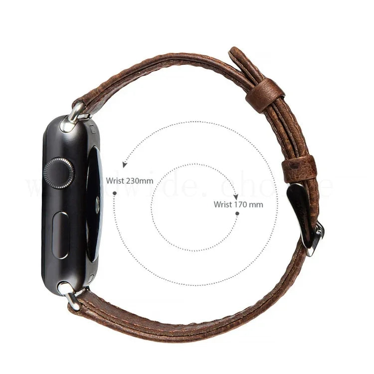 라운드 테일 레트로 크레이지 호스 텍스처 천연 가죽 교체용 시계줄, Apple Watch 5 & 4 44mm / 3 & 2 & 1 42mm용, Apple Watch 시리즈 7 41mm / 6 & SE & 5 & 4 40mm / 3 & 2 & 1 38mm용