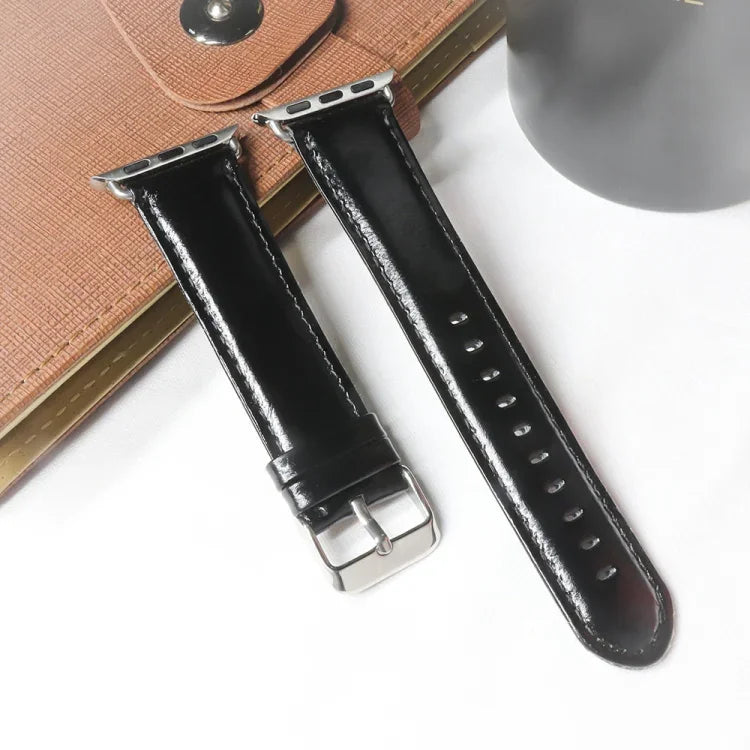 라운드 테일 레트로 크레이지 호스 텍스처 천연 가죽 교체용 시계줄, Apple Watch 5 & 4 44mm / 3 & 2 & 1 42mm용, Apple Watch 시리즈 7 41mm / 6 & SE & 5 & 4 40mm / 3 & 2 & 1 38mm용