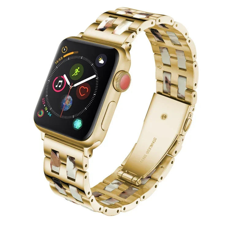Stainless Steel + Resin Watch Wrist Strap, For Apple Watch 5 & 4 44mm / 3 & 2 & 1 42mm, For Apple Watch Series 8&7 41mm / SE 2&6&SE&5&4 40mm / 3&2&1 38mm, For Apple Watch Series 7 41mm / 6 & SE & 5 & 4 40mm / 3 & 2 & 1 38mm