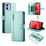 9개 카드 슬롯 지퍼 지갑 가죽 휴대폰 케이스, iPhone 14 Pro Max용, iPhone 13 Pro Max용, iPhone 13 Pro용, iPhone 13용, iPhone 13 mini용, iPhone 12 / 12 Pro용, iPhone 12 Pro Max용, iPhone 12 mini용