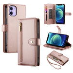 9개 카드 슬롯 지퍼 지갑 가죽 휴대폰 케이스, iPhone 14 Pro Max용, iPhone 13 Pro Max용, iPhone 13 Pro용, iPhone 13용, iPhone 13 mini용, iPhone 12 / 12 Pro용, iPhone 12 Pro Max용, iPhone 12 mini용
