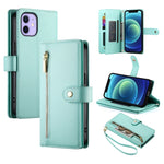 9개 카드 슬롯 지퍼 지갑 가죽 휴대폰 케이스, iPhone 14 Pro Max용, iPhone 13 Pro Max용, iPhone 13 Pro용, iPhone 13용, iPhone 13 mini용, iPhone 12 / 12 Pro용, iPhone 12 Pro Max용, iPhone 12 mini용