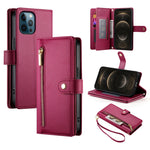 9개 카드 슬롯 지퍼 지갑 가죽 휴대폰 케이스, iPhone 14 Pro Max용, iPhone 13 Pro Max용, iPhone 13 Pro용, iPhone 13용, iPhone 13 mini용, iPhone 12 / 12 Pro용, iPhone 12 Pro Max용, iPhone 12 mini용