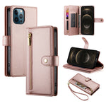 9개 카드 슬롯 지퍼 지갑 가죽 휴대폰 케이스, iPhone 14 Pro Max용, iPhone 13 Pro Max용, iPhone 13 Pro용, iPhone 13용, iPhone 13 mini용, iPhone 12 / 12 Pro용, iPhone 12 Pro Max용, iPhone 12 mini용