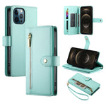 9개 카드 슬롯 지퍼 지갑 가죽 휴대폰 케이스, iPhone 14 Pro Max용, iPhone 13 Pro Max용, iPhone 13 Pro용, iPhone 13용, iPhone 13 mini용, iPhone 12 / 12 Pro용, iPhone 12 Pro Max용, iPhone 12 mini용