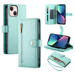 9개 카드 슬롯 지퍼 지갑 가죽 휴대폰 케이스, iPhone 14 Pro Max용, iPhone 13 Pro Max용, iPhone 13 Pro용, iPhone 13용, iPhone 13 mini용, iPhone 12 / 12 Pro용, iPhone 12 Pro Max용, iPhone 12 mini용