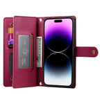 9개 카드 슬롯 지퍼 지갑 가죽 휴대폰 케이스, iPhone 14 Pro Max용, iPhone 13 Pro Max용, iPhone 13 Pro용, iPhone 13용, iPhone 13 mini용, iPhone 12 / 12 Pro용, iPhone 12 Pro Max용, iPhone 12 mini용