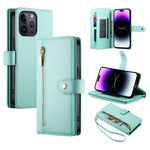 9개 카드 슬롯 지퍼 지갑 가죽 휴대폰 케이스, iPhone 14 Pro Max용, iPhone 13 Pro Max용, iPhone 13 Pro용, iPhone 13용, iPhone 13 mini용, iPhone 12 / 12 Pro용, iPhone 12 Pro Max용, iPhone 12 mini용