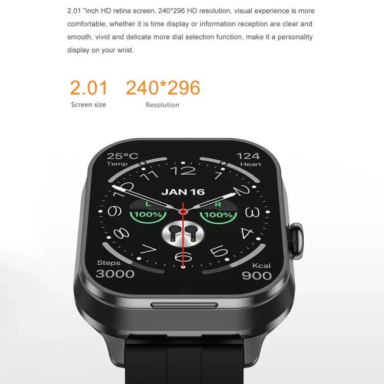 D8 Pro 2.01인치 2-in-1 블루투스 이어폰 스틸 스트랩 스마트워치, 커버 포함 NFC 지원