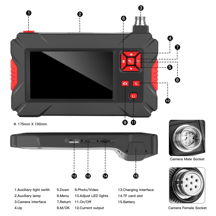P30 8mm 1080P IP68 방수 4.3인치 화면 듀얼 카메라 디지털 내시경, 2m 하드 케이블, 5m 하드 케이블, 10m 하드 케이블