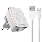 LDNIO A1204Q QC3.0 18W USB 고속 충전기 1m USB to 8핀 케이블 포함, EU 플러그, UK 플러그, US 플러그