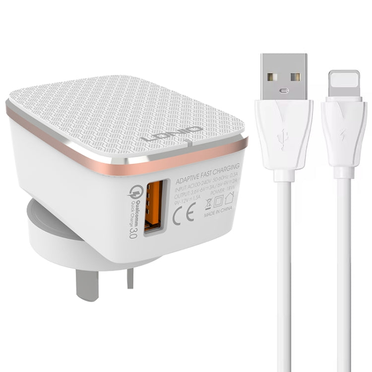 LDNIO A1204Q QC3.0 18W USB 고속 충전기 1m USB to 8핀 케이블 포함, EU 플러그, UK 플러그, US 플러그