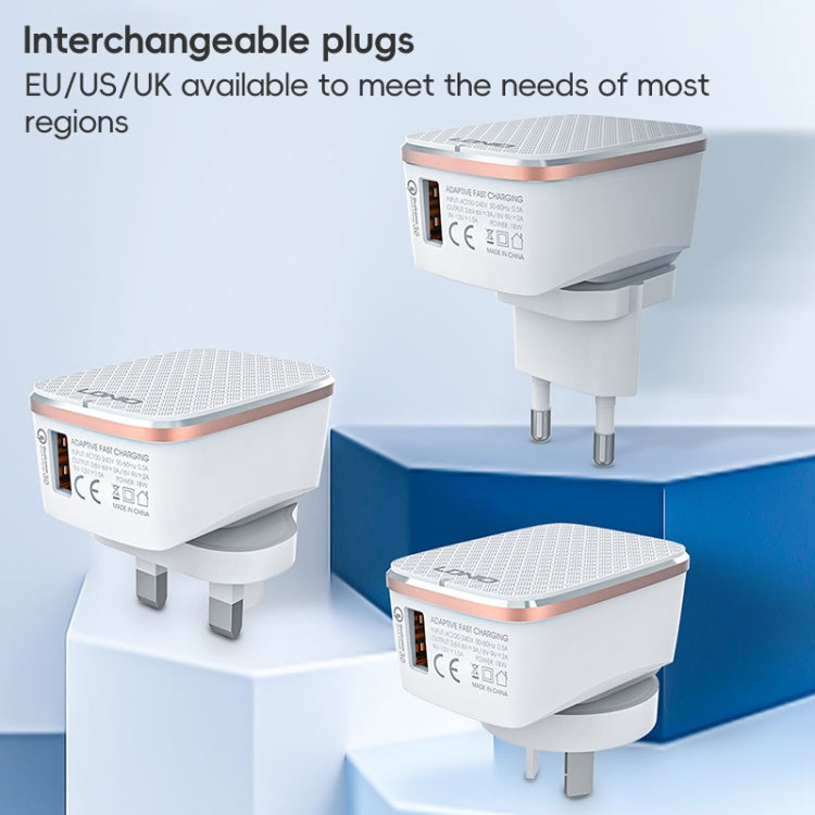LDNIO A1204Q QC3.0 18W USB 고속 충전기 1m USB to 8핀 케이블 포함, EU 플러그, UK 플러그, US 플러그