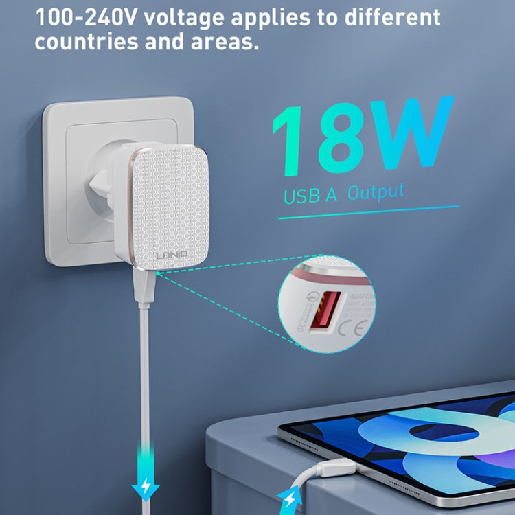 LDNIO A1204Q QC3.0 18W USB 고속 충전기 1m USB to 8핀 케이블 포함, EU 플러그, UK 플러그, US 플러그