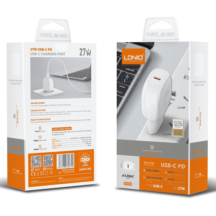 LDNIO A1206C PD27W USB-C / 타입-C 고속 충전기 1m 8핀 케이블 포함, EU 플러그