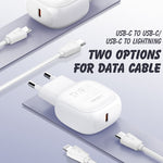 LDNIO A1206C PD27W USB-C / 타입-C 고속 충전기 1m 8핀 케이블 포함, EU 플러그
