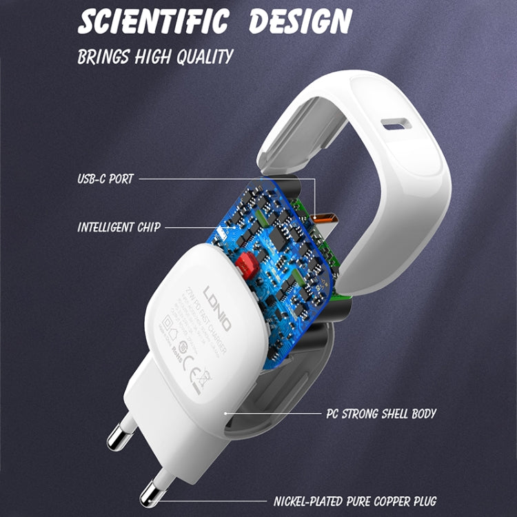 LDNIO A1206C PD27W USB-C / 타입-C 고속 충전기 1m 8핀 케이블 포함, EU 플러그