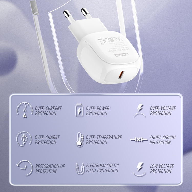 LDNIO A1206C PD27W USB-C / 타입-C 고속 충전기 1m 8핀 케이블 포함, EU 플러그