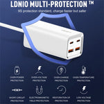 LDNIO A4610C PD65W 듀얼 USB-C / 타입-C + 듀얼 USB 고속 충전기, 케이블 길이: 1.5m, EU 플러그, A4610C (UK 플러그), US 플러그
