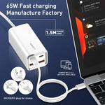 LDNIO A4610C PD65W 듀얼 USB-C / 타입-C + 듀얼 USB 고속 충전기, 케이블 길이: 1.5m, EU 플러그, A4610C (UK 플러그), US 플러그