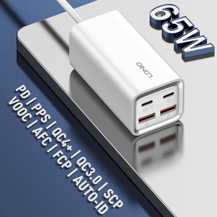 LDNIO A4610C PD65W 듀얼 USB-C / 타입-C + 듀얼 USB 고속 충전기, 케이블 길이: 1.5m, EU 플러그, A4610C (UK 플러그), US 플러그