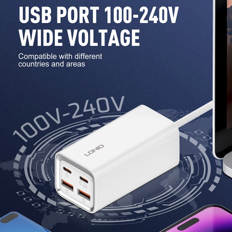 LDNIO A4610C PD65W 듀얼 USB-C / 타입-C + 듀얼 USB 고속 충전기, 케이블 길이: 1.5m, EU 플러그, A4610C (UK 플러그), US 플러그