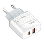 LDNIO Q229 QC3.0 / PD20W USB + 타입-C 고속 충전기 1m USB to 8핀 케이블 포함, EU 플러그, UK 플러그, US 플러그