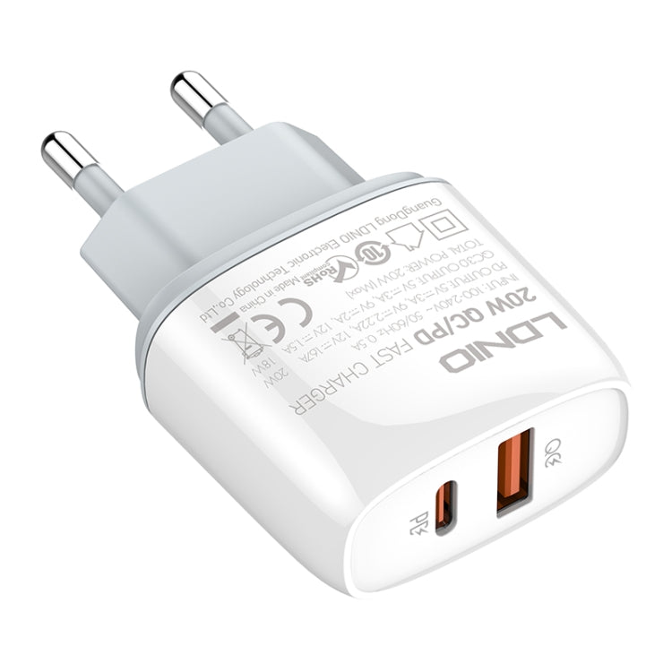 LDNIO Q229 QC3.0 / PD20W USB + 타입-C 고속 충전기 1m USB to 8핀 케이블 포함, EU 플러그, UK 플러그, US 플러그