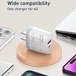 LDNIO Q229 QC3.0 / PD20W USB + 타입-C 고속 충전기 1m USB to 8핀 케이블 포함, EU 플러그, UK 플러그, US 플러그