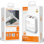 LDNIO Q229 QC3.0 / PD20W USB + 타입-C 고속 충전기 1m USB to 8핀 케이블 포함, EU 플러그, UK 플러그, US 플러그
