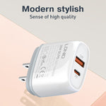 LDNIO Q229 QC3.0 / PD20W USB + 타입-C 고속 충전기 1m USB to 8핀 케이블 포함, EU 플러그, UK 플러그, US 플러그