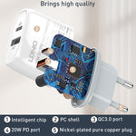 LDNIO Q229 QC3.0 / PD20W USB + 타입-C 고속 충전기 1m USB to 8핀 케이블 포함, EU 플러그, UK 플러그, US 플러그