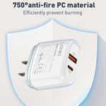 LDNIO Q229 QC3.0 / PD20W USB + 타입-C 고속 충전기 1m USB to 8핀 케이블 포함, EU 플러그, UK 플러그, US 플러그