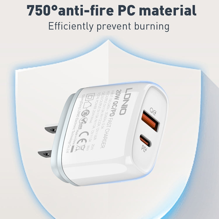 LDNIO Q229 QC3.0 / PD20W USB + 타입-C 고속 충전기 1m USB to 8핀 케이블 포함, EU 플러그, UK 플러그, US 플러그