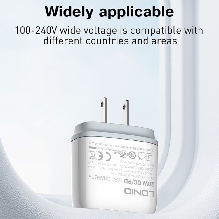 LDNIO Q229 QC3.0 / PD20W USB + 타입-C 고속 충전기 1m USB to 8핀 케이블 포함, EU 플러그, UK 플러그, US 플러그