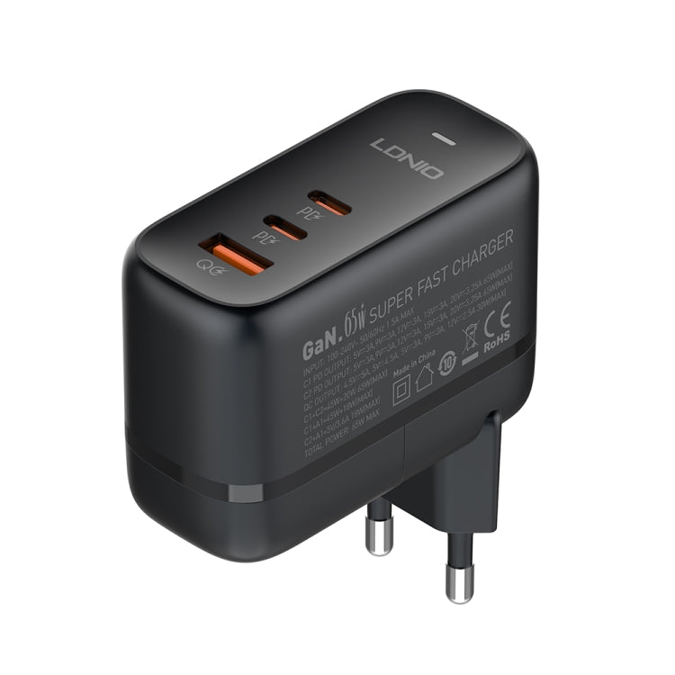 LDNIO Q366 65W USB + 듀얼 타입-C 포트 충전기 1m USB-C / 타입-C to USB-C / 타입-C 데이터 케이블 포함, EU 플러그, UK 플러그, US 플러그