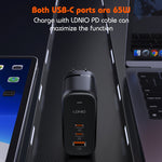 LDNIO Q366 65W USB + 듀얼 타입-C 포트 충전기 1m USB-C / 타입-C to USB-C / 타입-C 데이터 케이블 포함, EU 플러그, UK 플러그, US 플러그